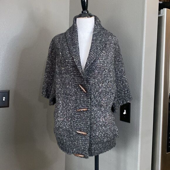Style & Co Short Sleeve Cardigan Sweater Toggle Closure Marled Grey White Multi - Picture 11 of 11